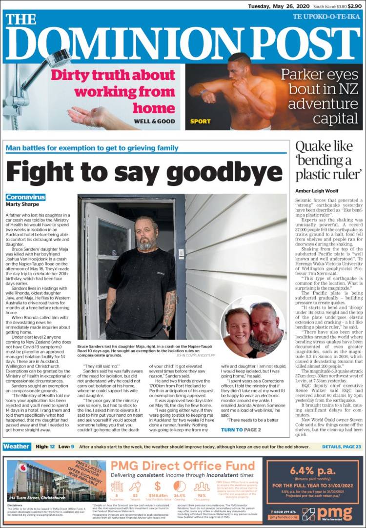 Portada de The Dominion Post (Nueva Zelanda)