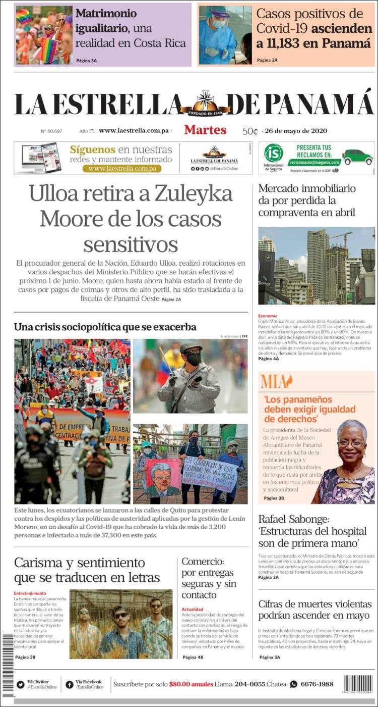 Portada de La Estrella de Panamá (Panam&aacute;)