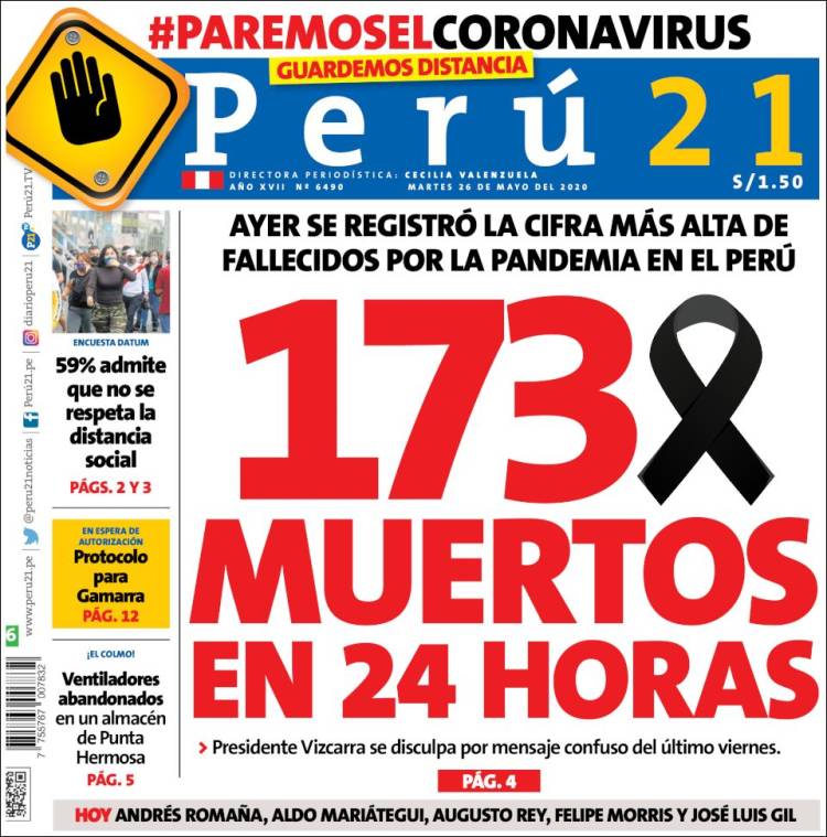 Portada de Perú 21 (Perú)