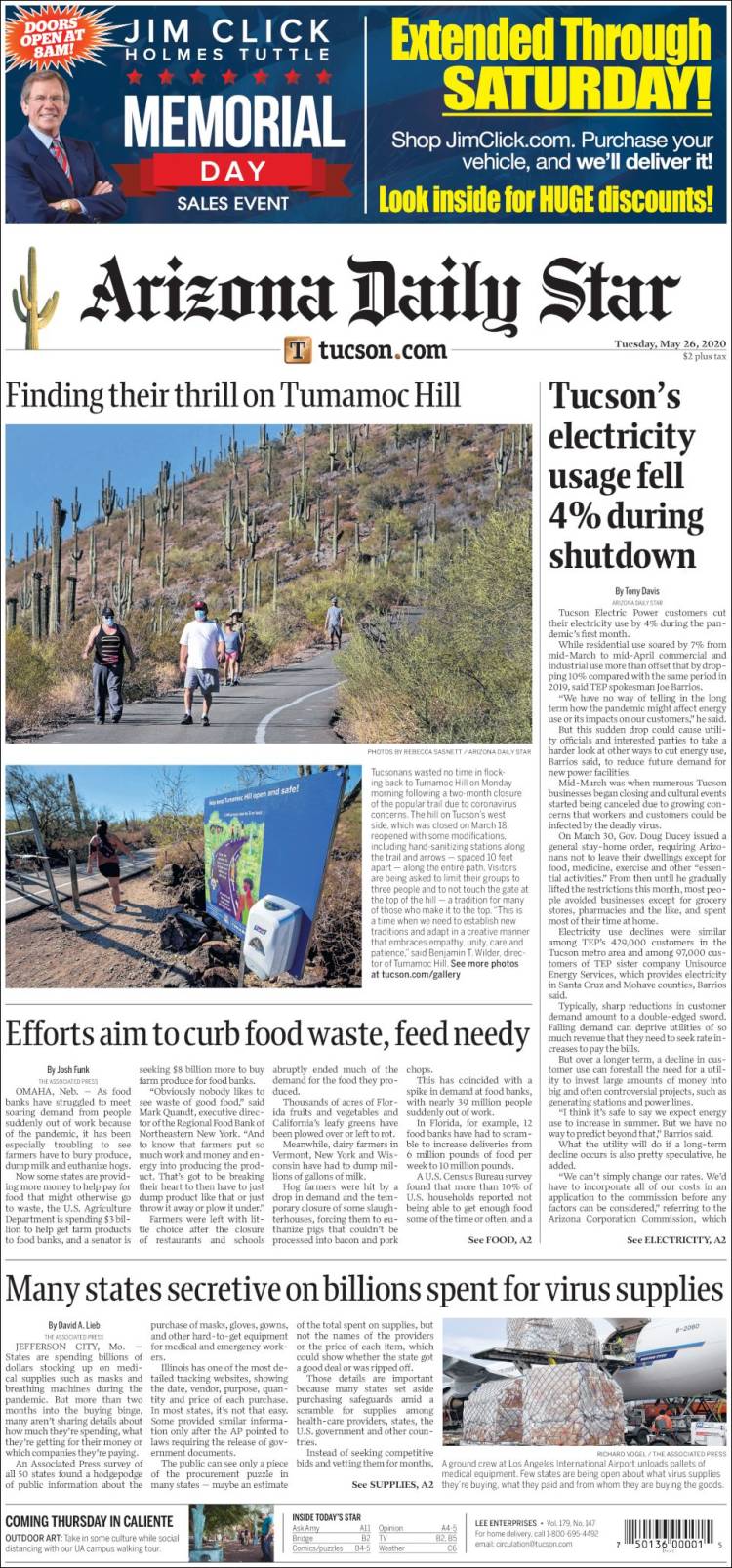 Portada de Arizona Daily Star (USA)