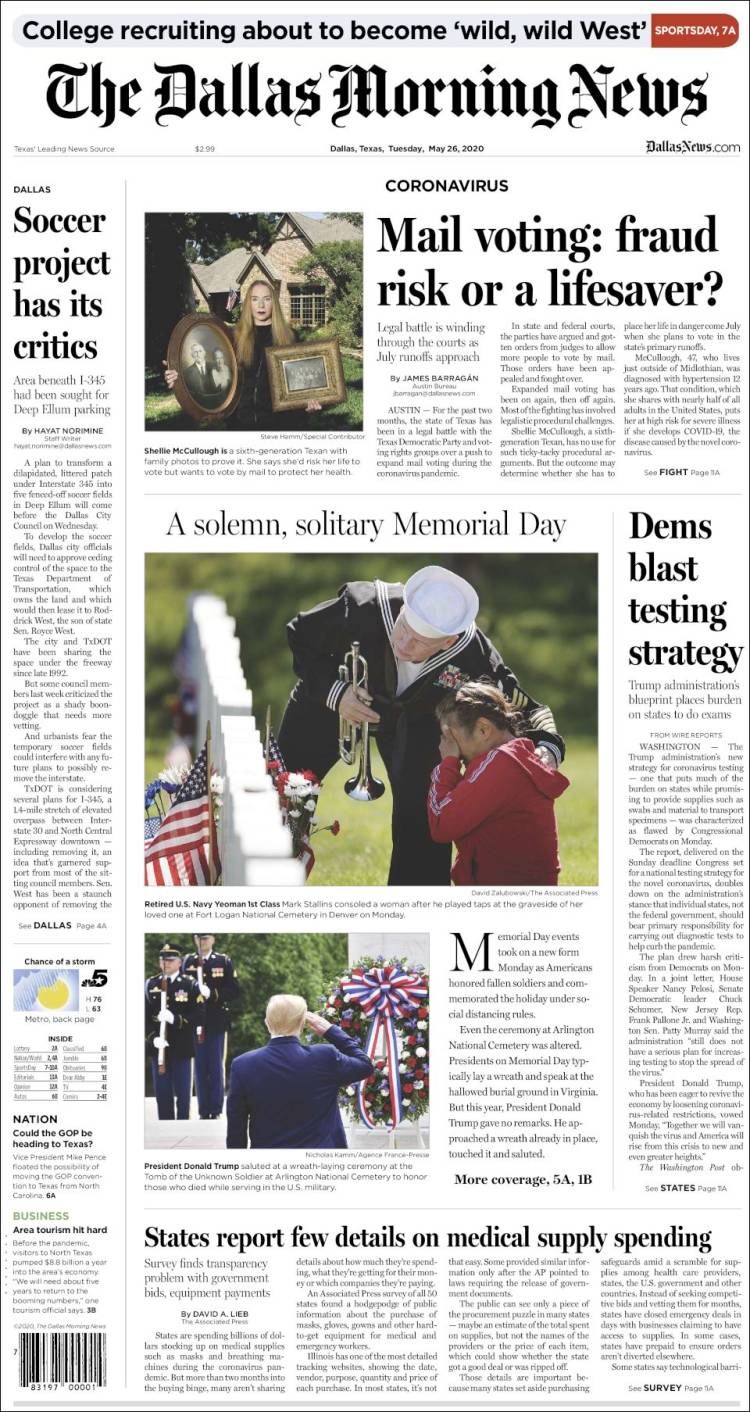 Portada de Dallas Morning News (USA)