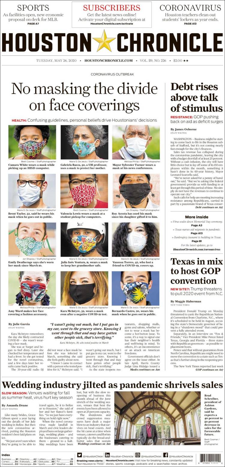 Portada de Houston Chronicle (USA)