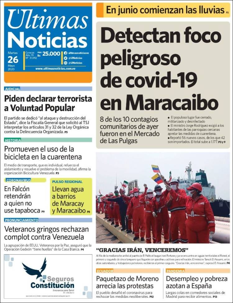 Portada de Últimas Noticias (Venezuela)