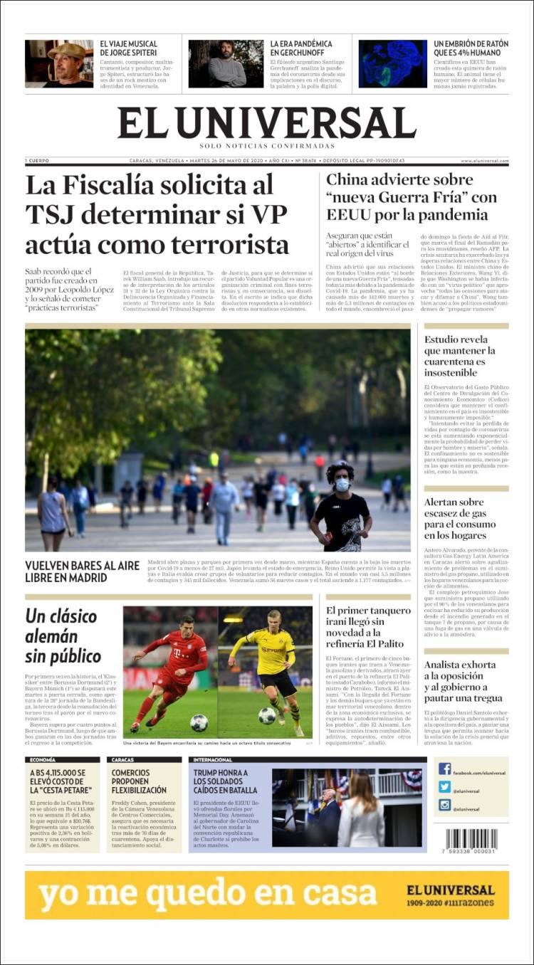 Portada de Universal (Venezuela)