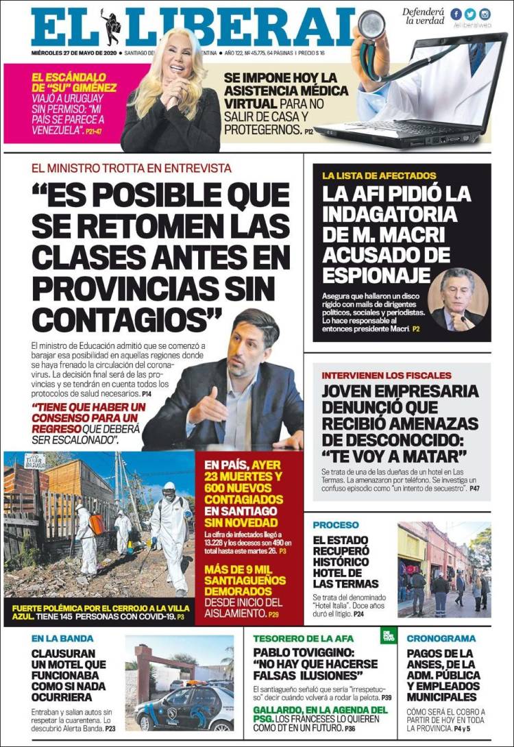 Portada de Diario El Liberal (Argentina)
