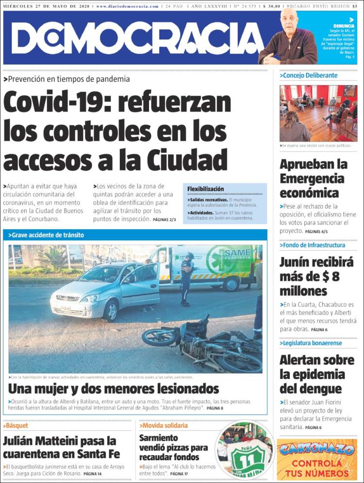 Portada de Diario Democracia (Argentina)
