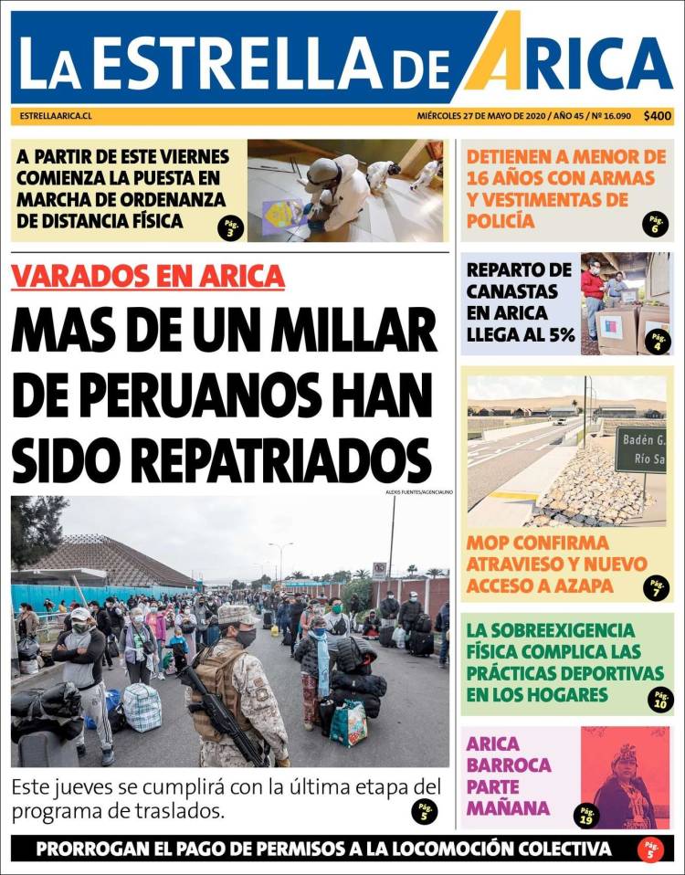 Portada de La Estrella de Arica (Chile)