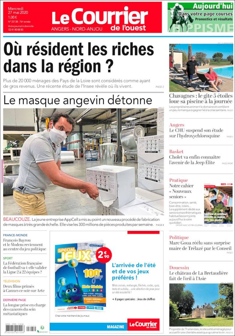 Portada de Le Courrier de l'Ouest (Francia)