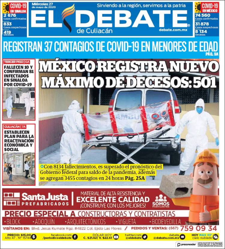 Portada de El Debate de Culiacán (México)