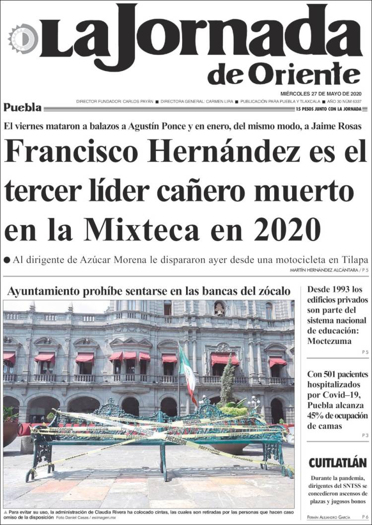 Portada de La Jornada de Oriente - Puebla (México)