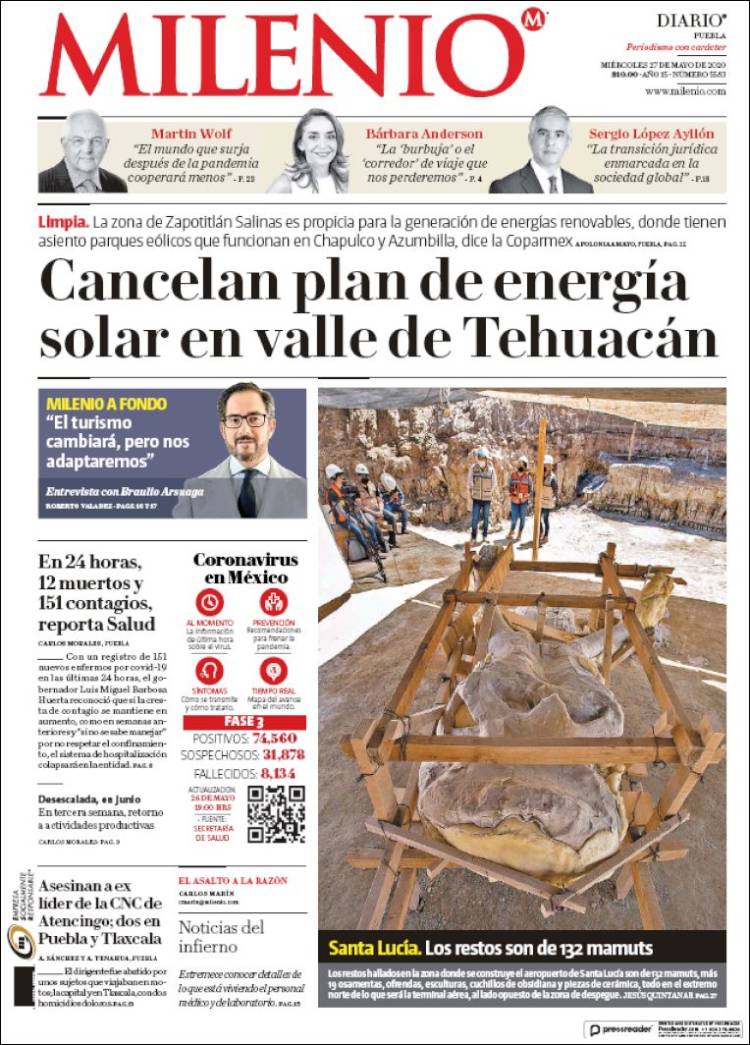 Portada de Milenio de Puebla (México)