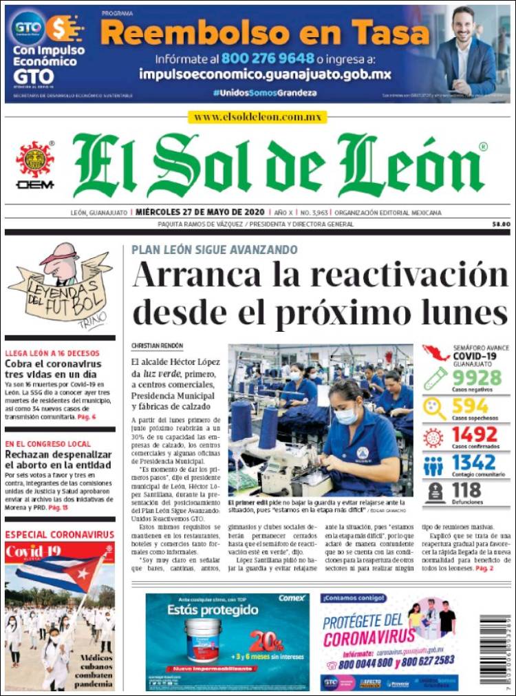 Portada de El Sol de León (México)