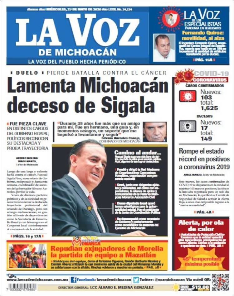 Portada de La Voz de Michoacán (México)