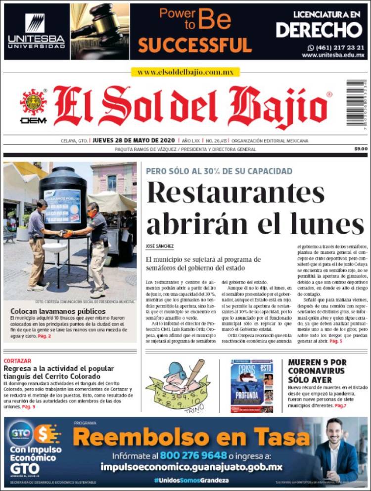 Portada de El Sol del Bajio (México)