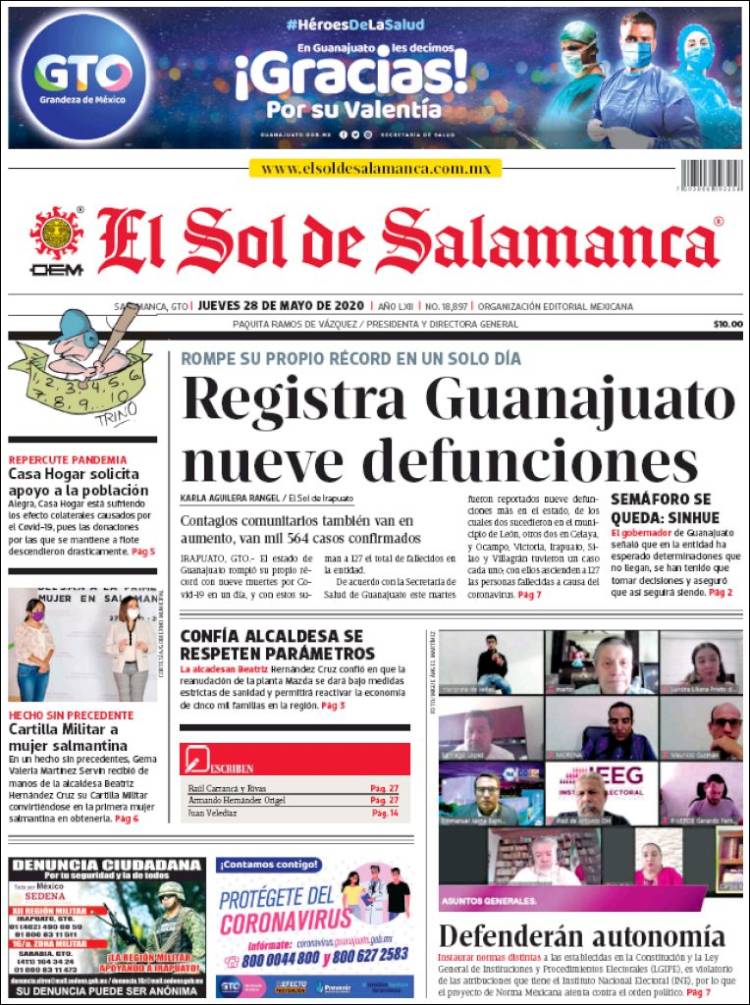 Portada de El Sol de Salamanca (México)