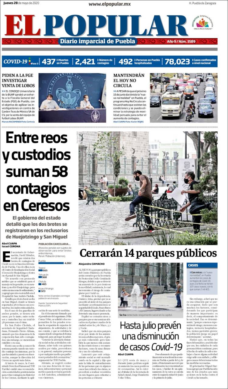 Portada de Periódico El Popular (México)