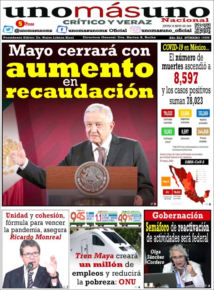 Portada de unomásuno (México)