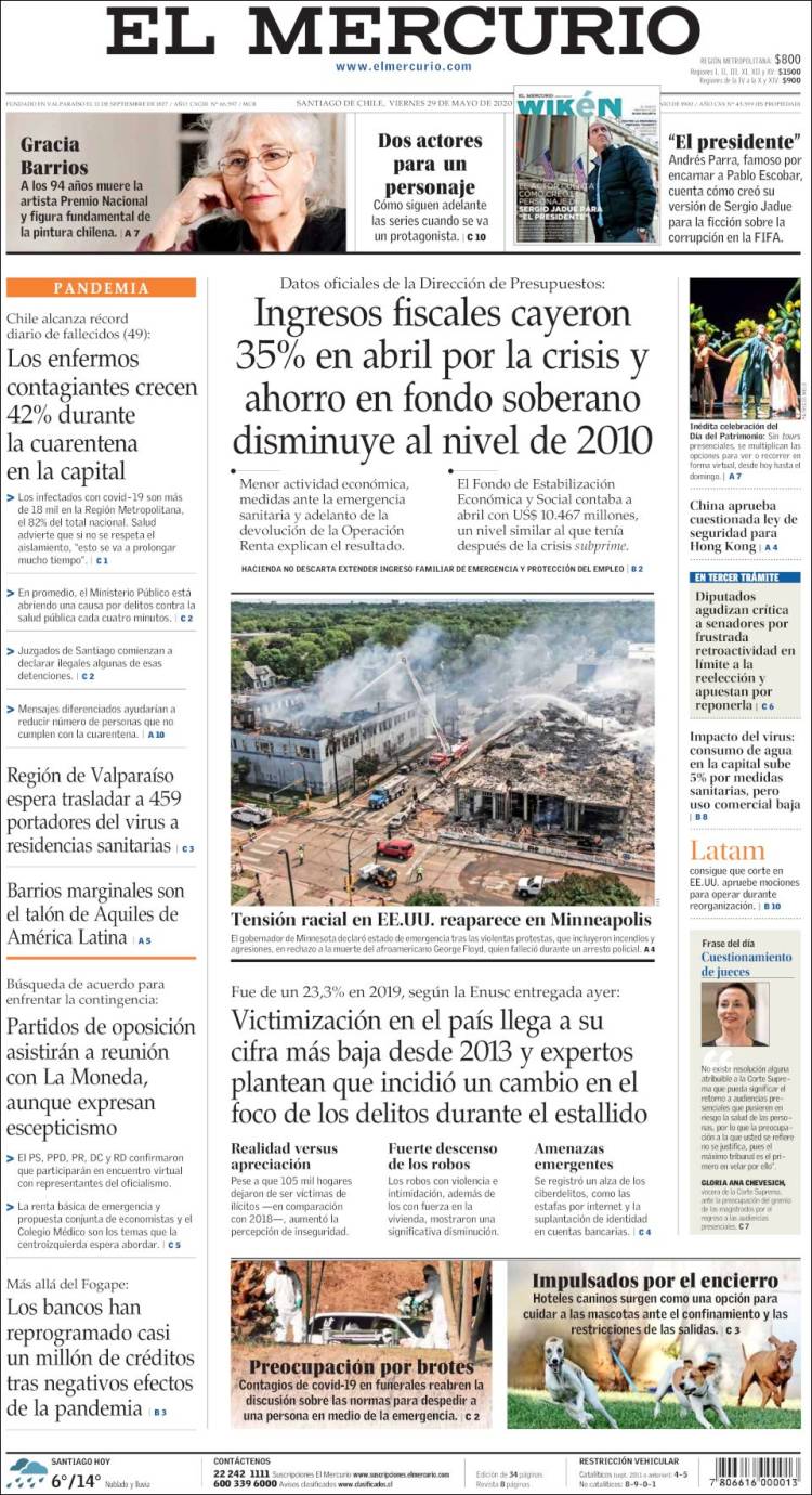 Portada de El Mercurio (Chile)