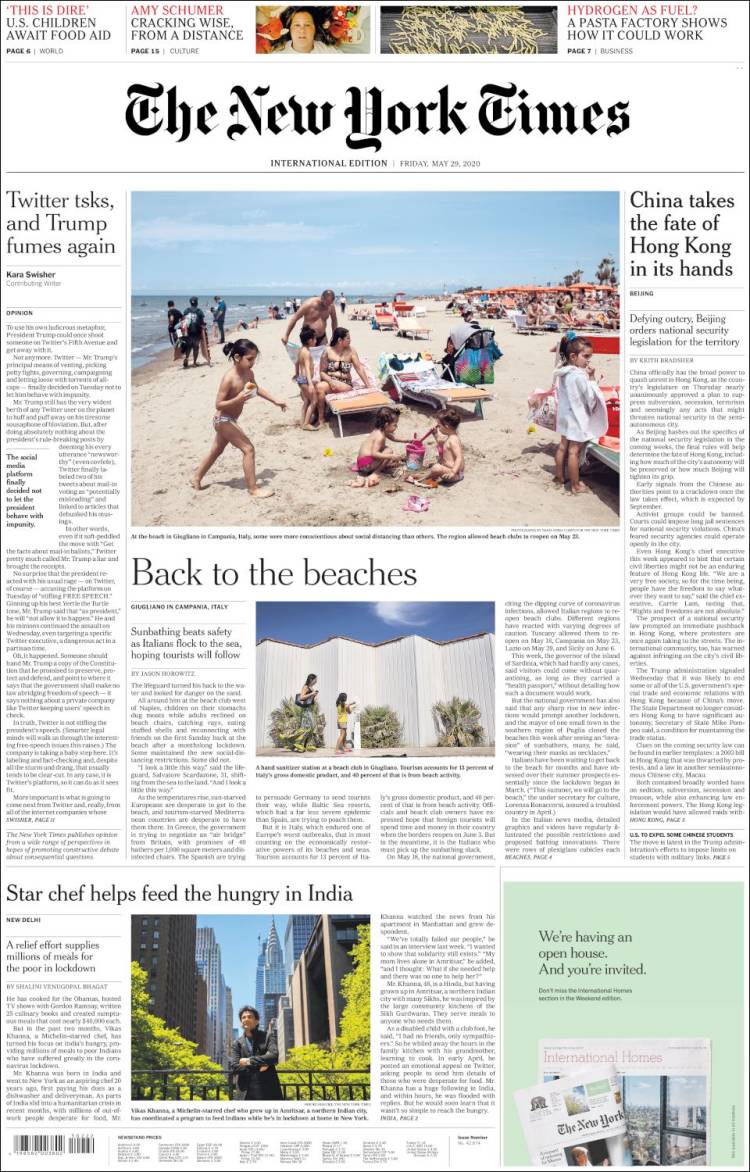 Portada de International New York Times (Europa)