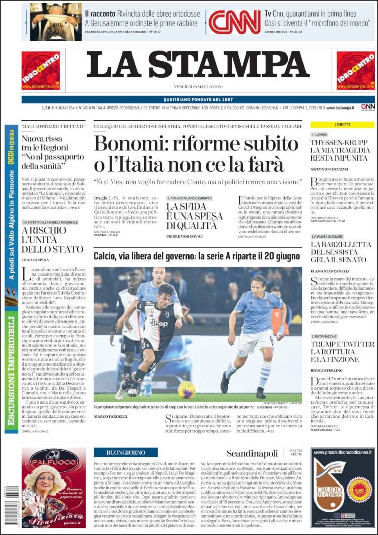 Portada de La Stampa (Italia)
