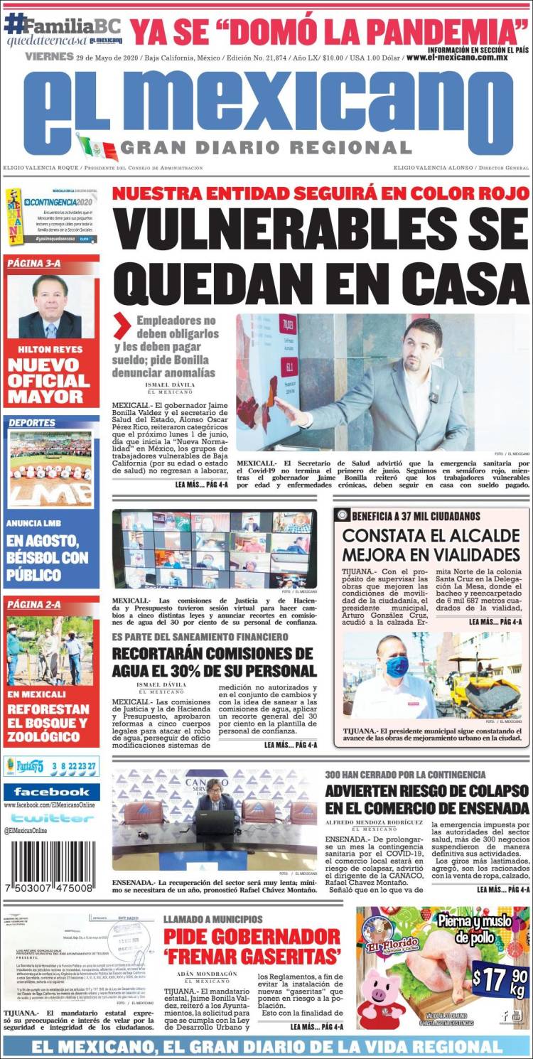 Portada de El Mexicano - El Gran Diario Regional (México)