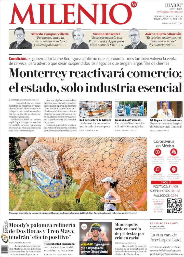 Portada de Milenio de Monterrey (México)