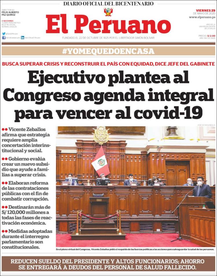 Portada de El Peruano (Perú)