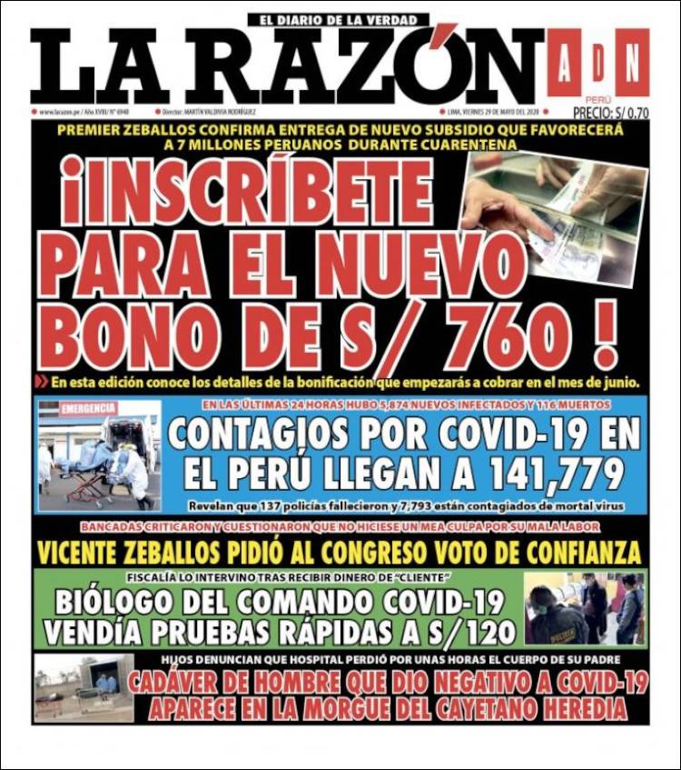 Portada de La Razón (Pérou)