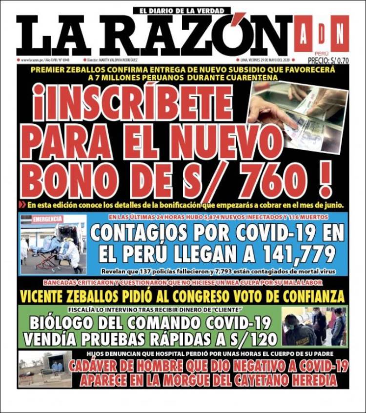 Portada de La Razón (Peru)