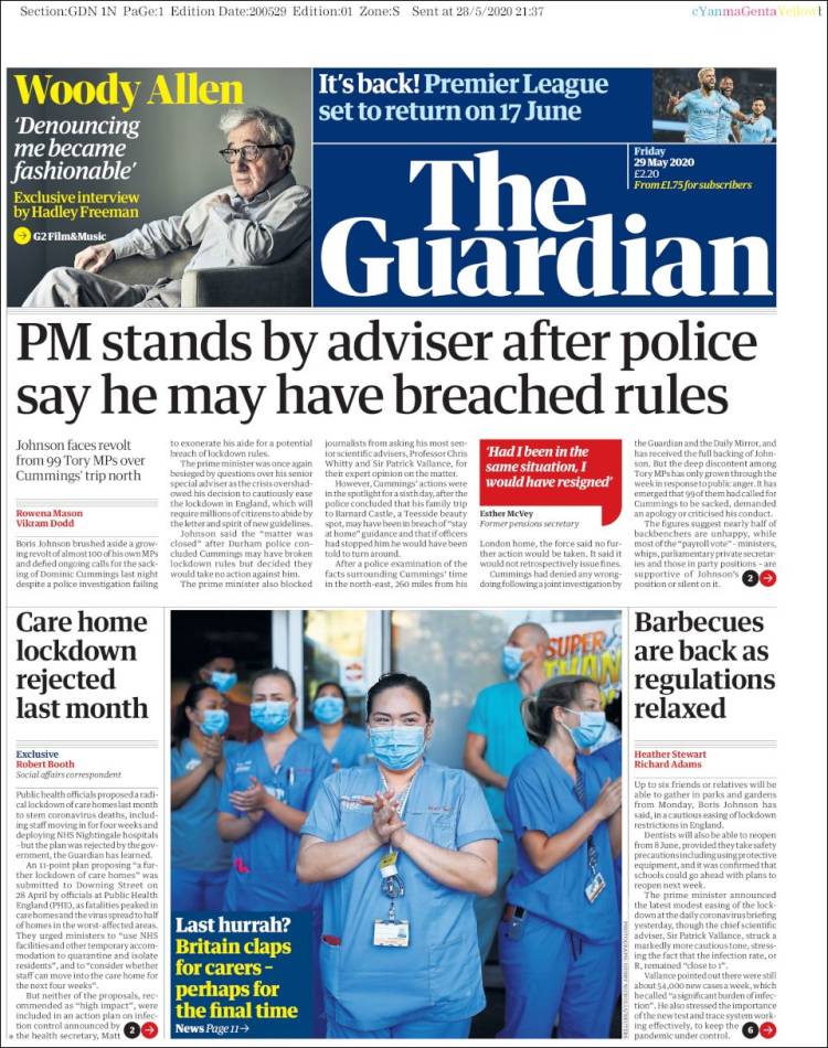 Portada de The Guardian (Reino Unido)