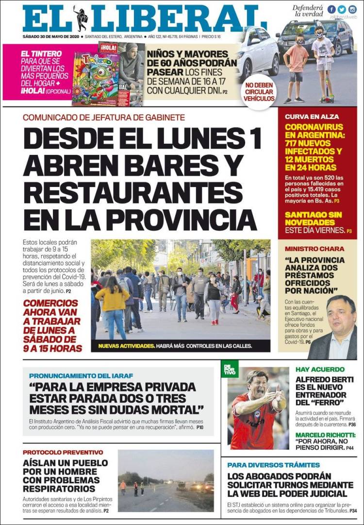 Portada de Diario El Liberal (Argentina)