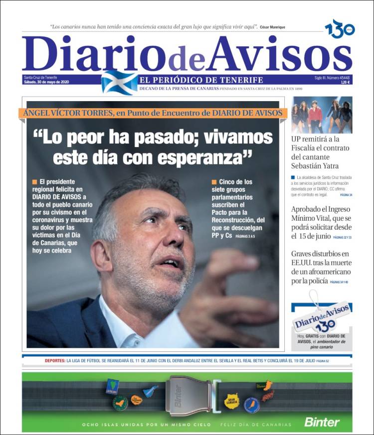 Portada de Diarios de Avisos (España)