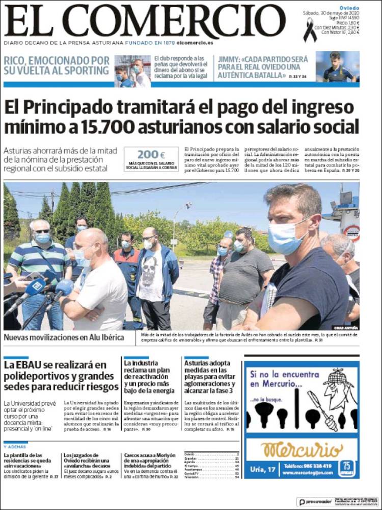 Portada de El Comercio (España)