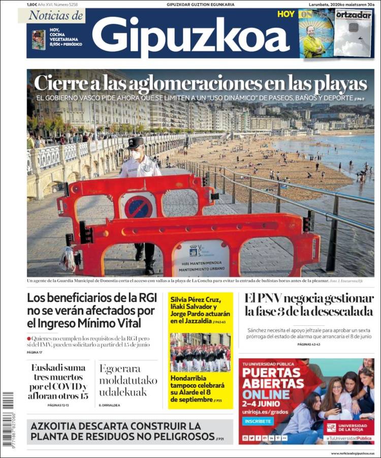 Portada de Noticias de Gipuzkoa (España)