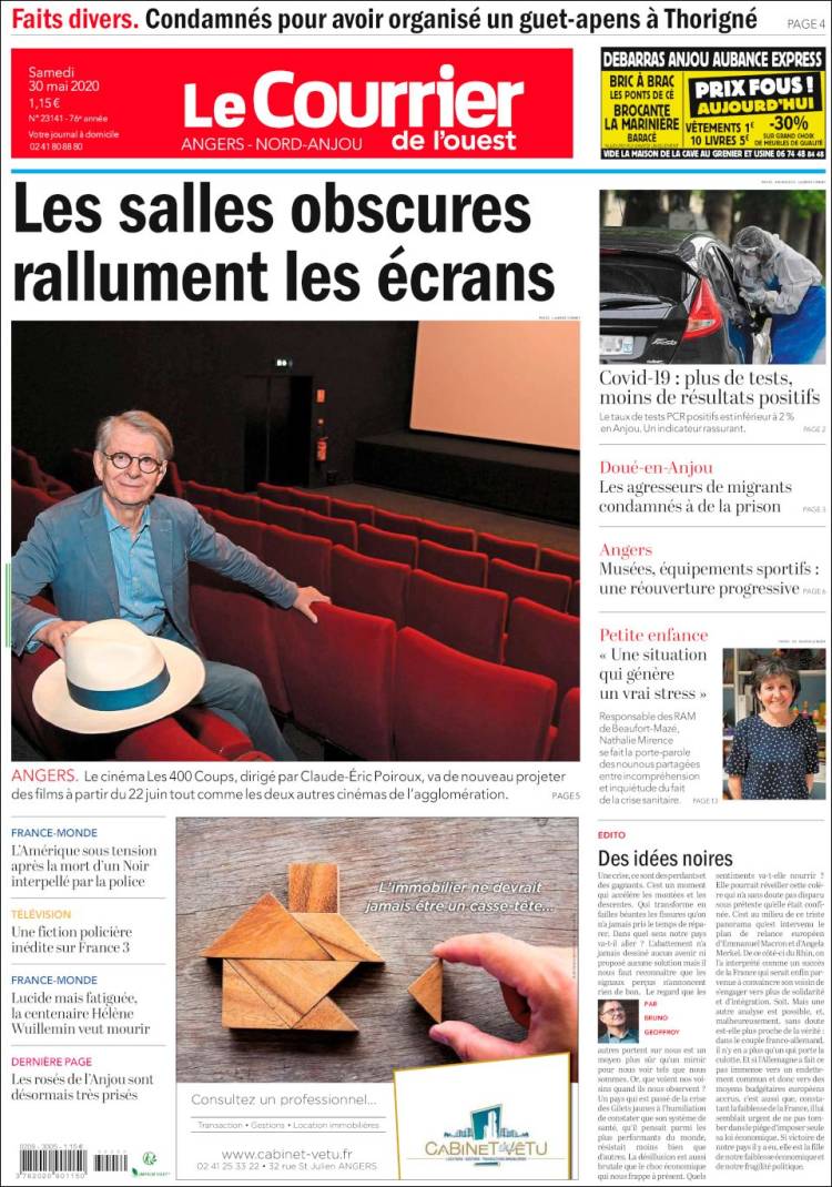 Portada de Le Courrier de l'Ouest (Francia)