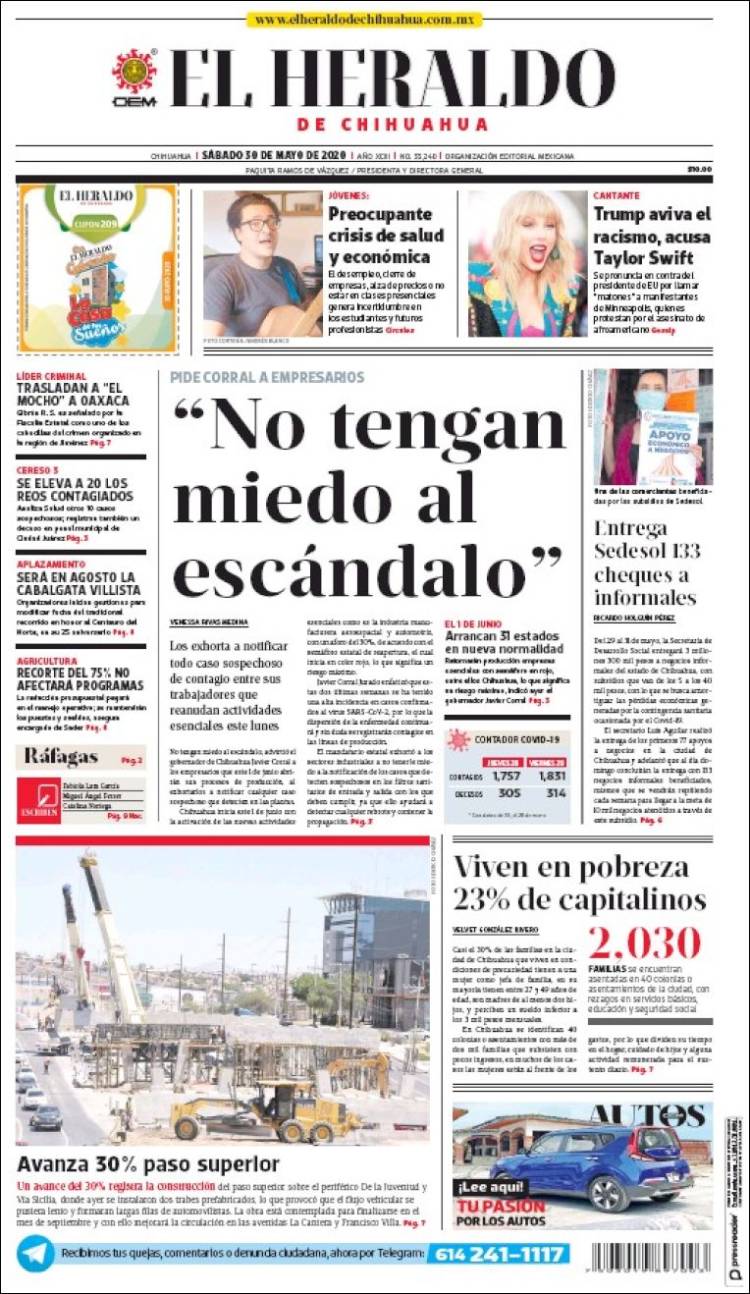 Portada de El Heraldo de Chihuahua (M&eacute;xico)