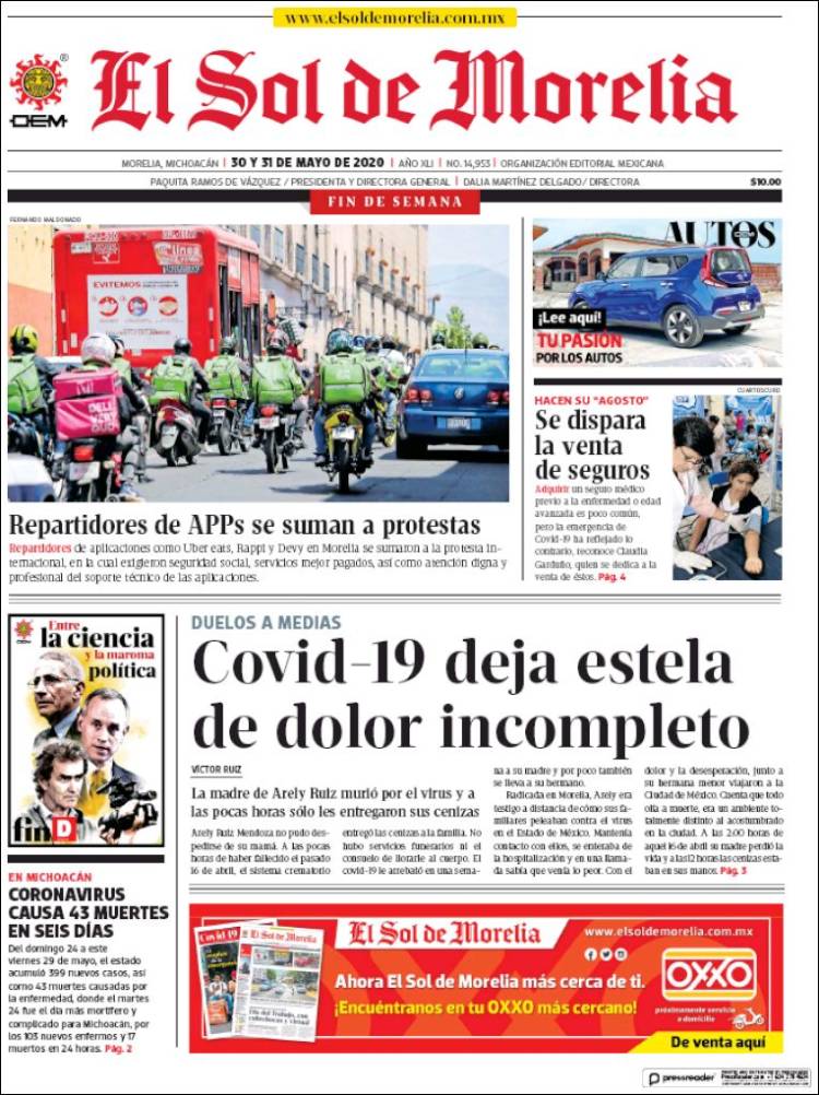 Portada de El Sol de Morelia (M&eacute;xico)