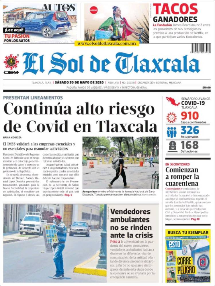 Portada de El Sol de Tlaxcala (M&eacute;xico)