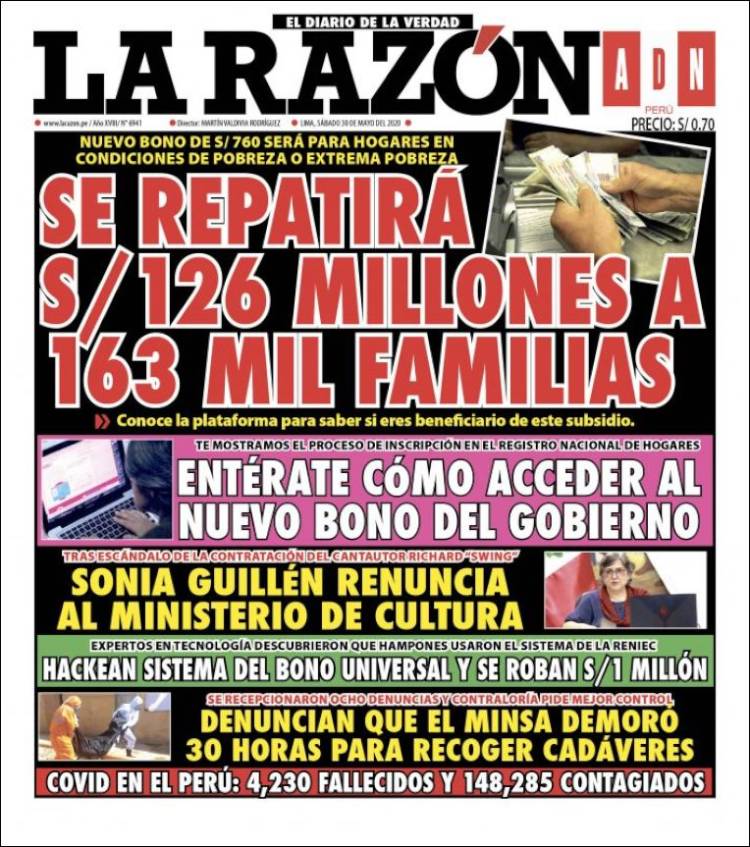 Portada de La Razón (Perú)