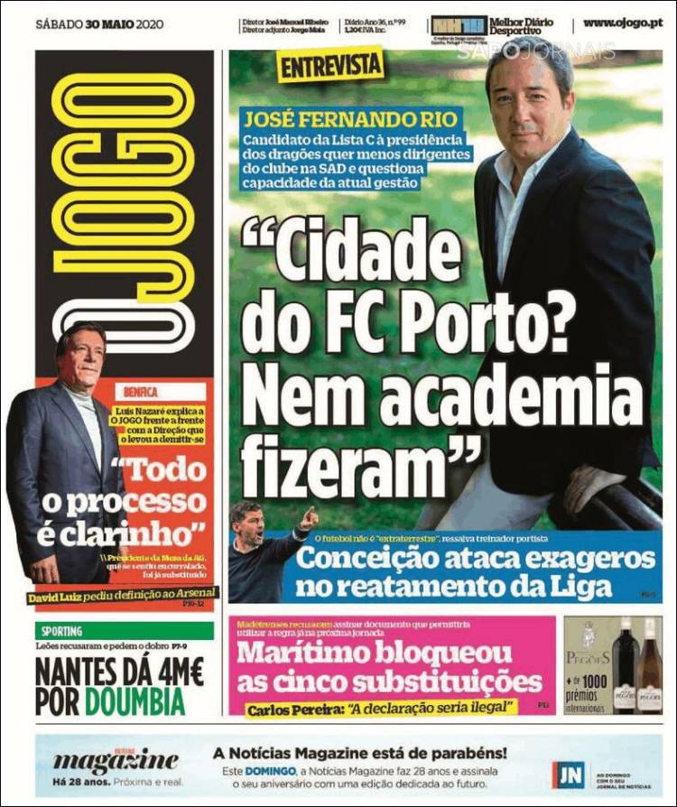 Portada de O Jogo (Portugal)