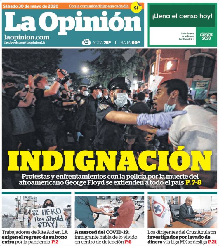 Portada de La Opinión (USA)