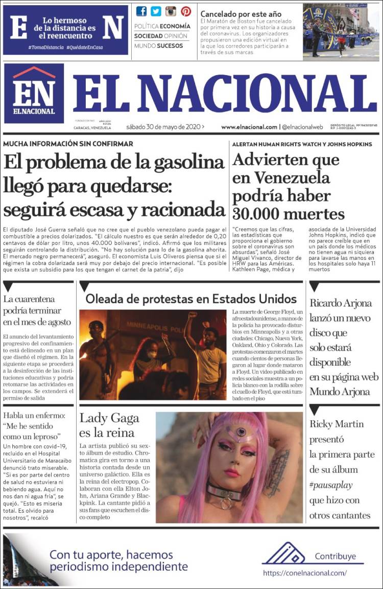 Portada de El Nacional (Venezuela)