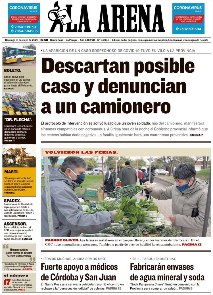 Portada de Diario La Arena (Argentina)