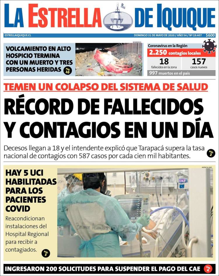 Portada de La Estrella de Iquique (Chile)