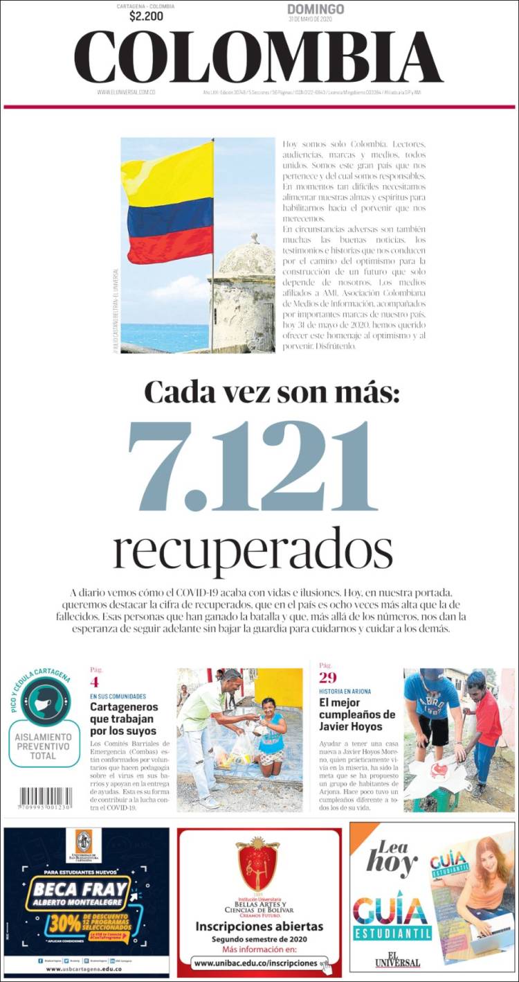 Portada de El Universal (Colombia)