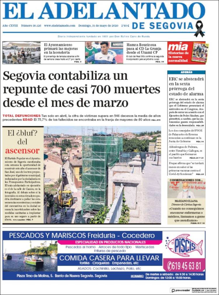 Portada de El Adelantado de Segovia (España)