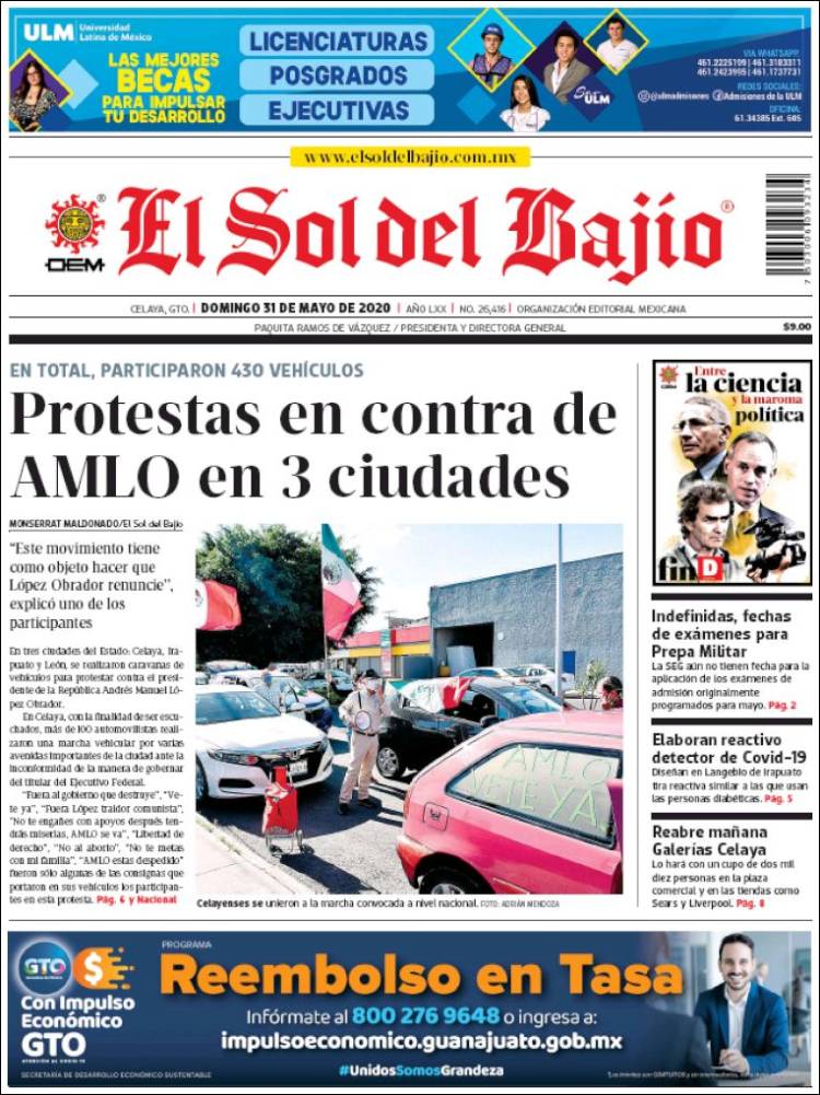 Portada de El Sol del Bajio (M&eacute;xico)