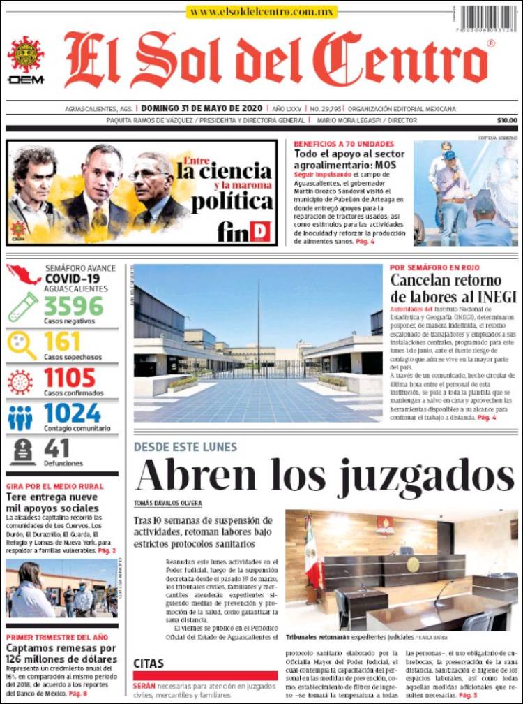 Portada de El Sol del Centro (M&eacute;xico)