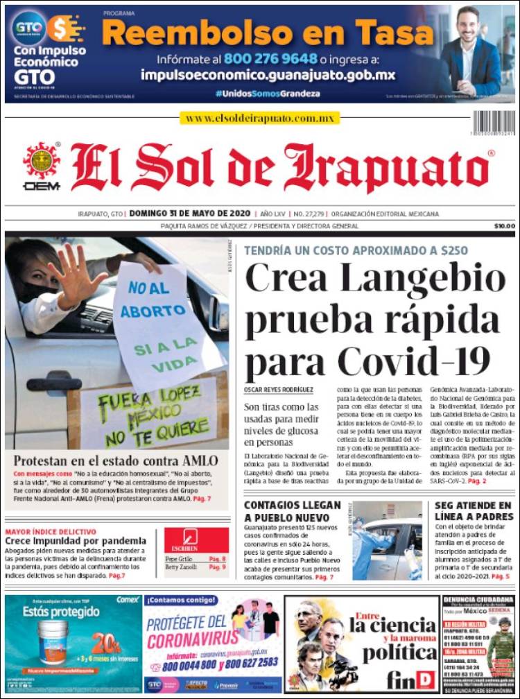 Portada de El Sol de Irapuato (M&eacute;xico)