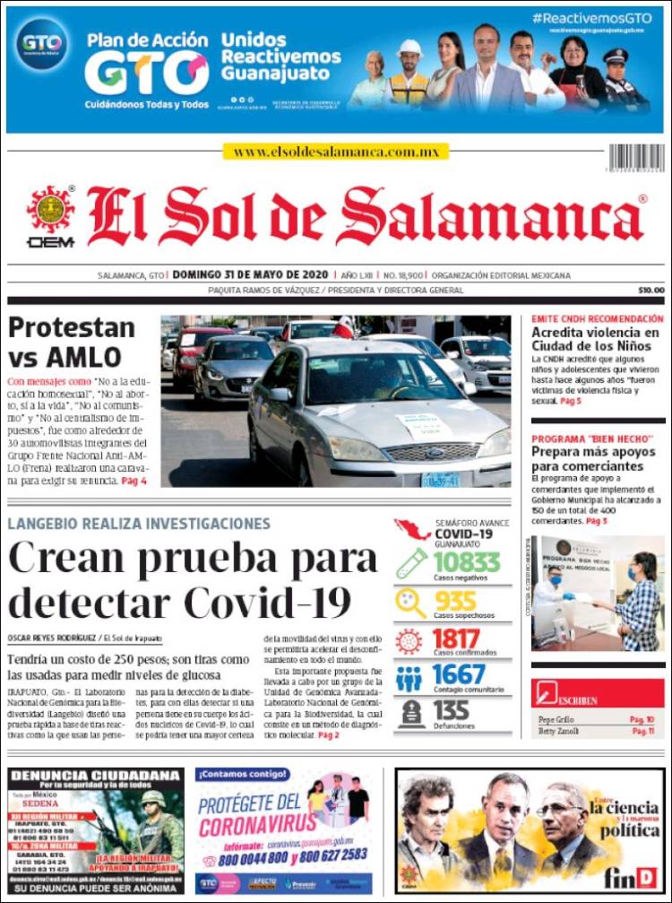 Portada de El Sol de Salamanca (M&eacute;xico)